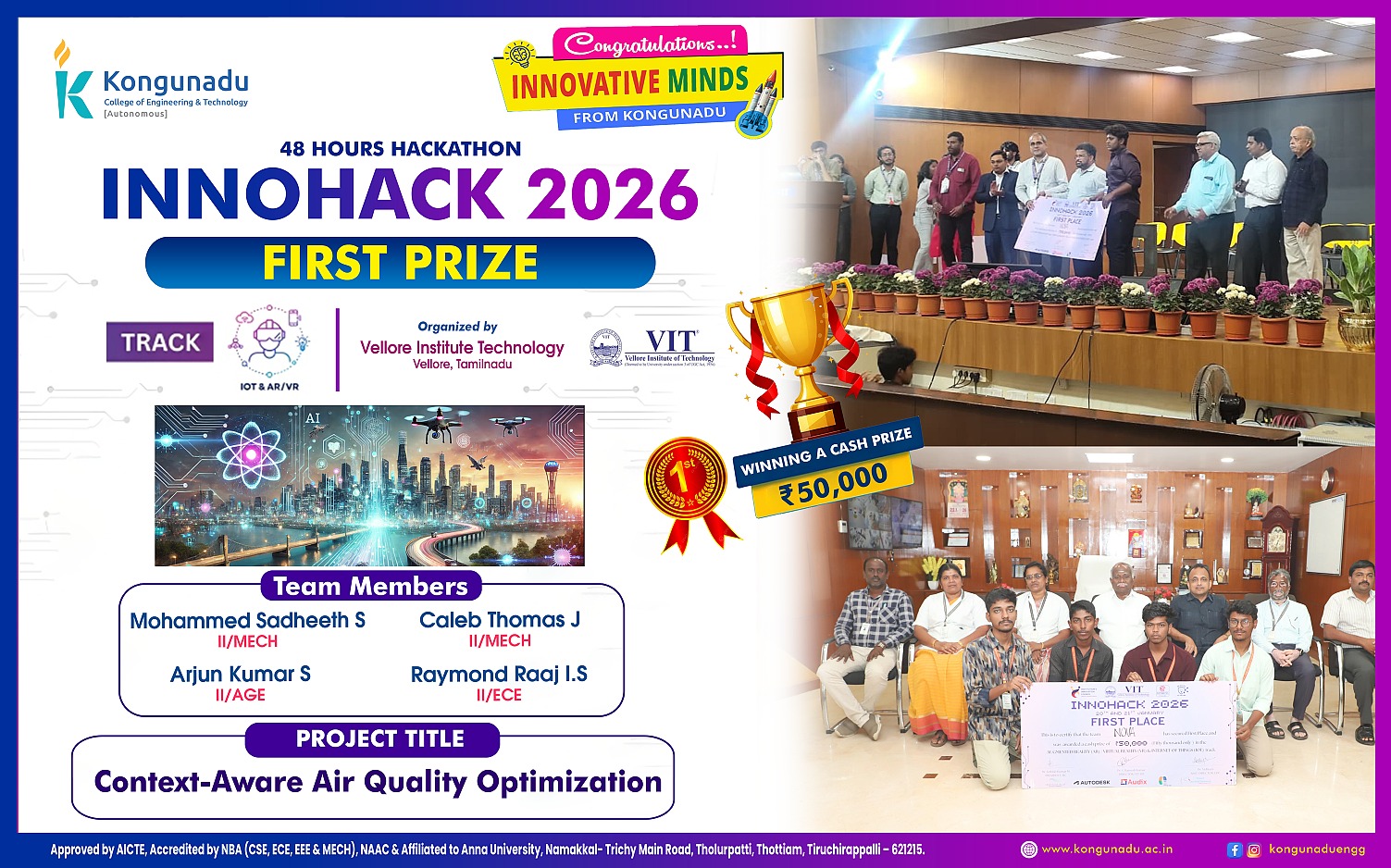48 Hours Hackathon INNOHACK 2026 - First Prize of Rs. 50000 @ Vellore Institute of Technology