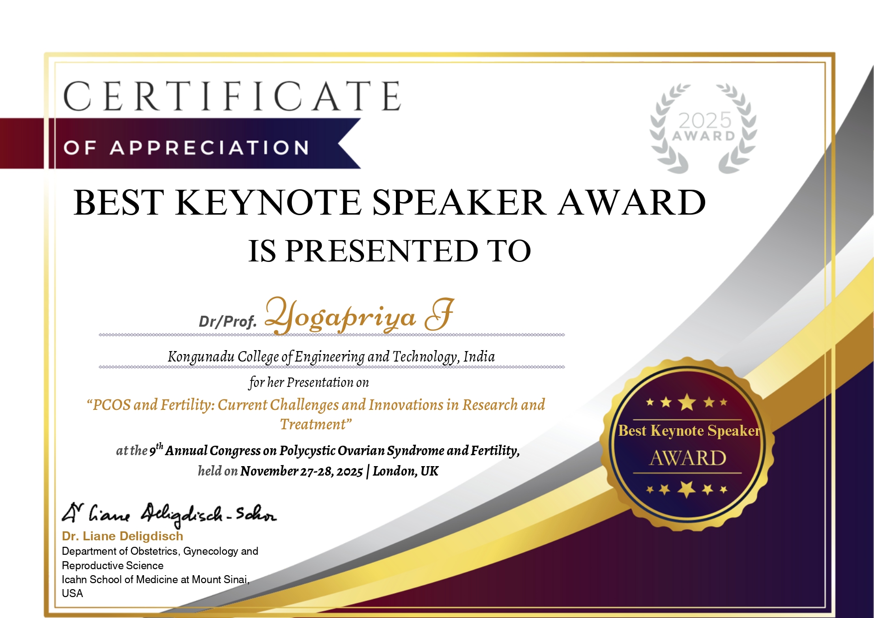 Yogapriya J _Award Certificate_PCOS Congress 2025_Nov_page-0001